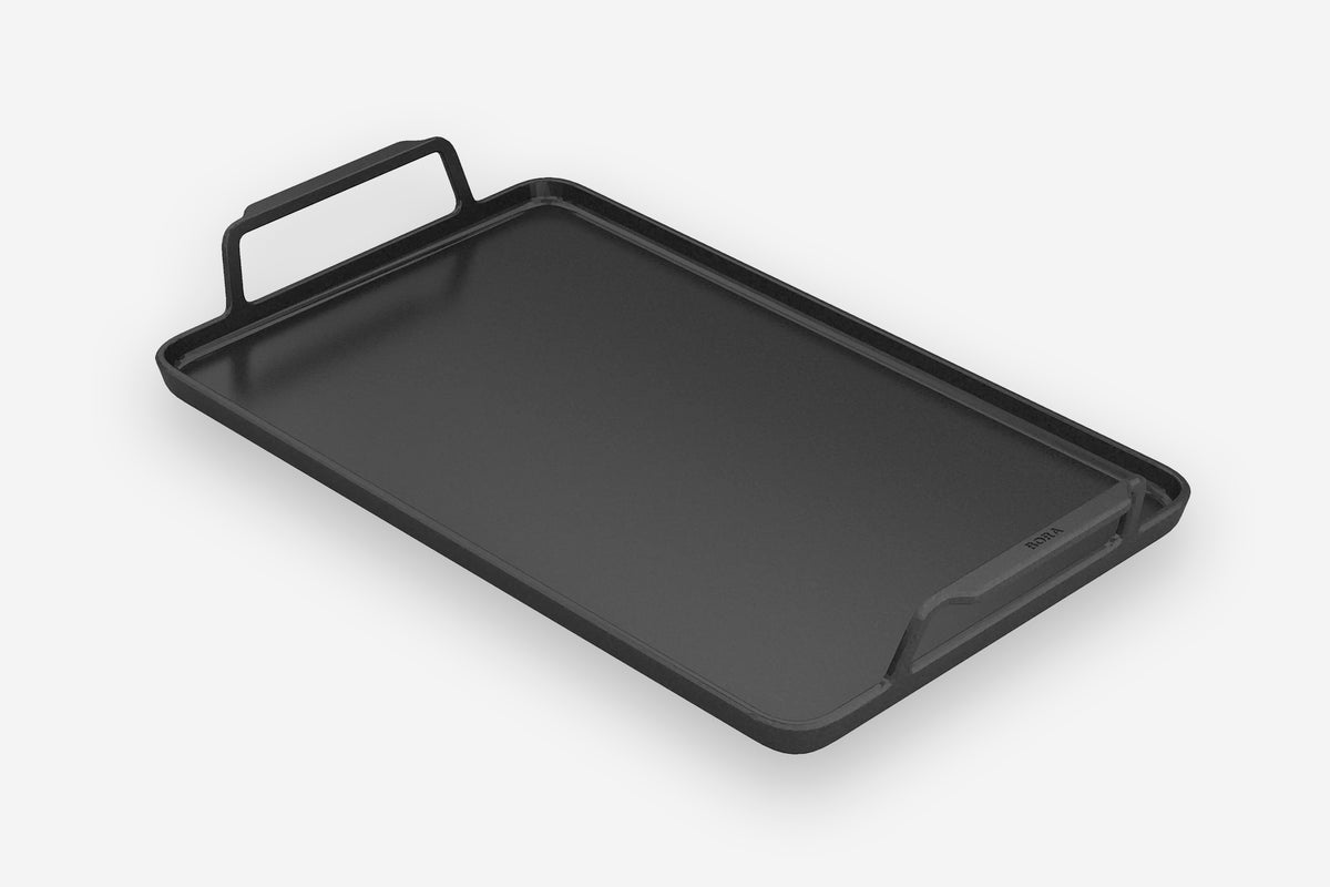 BORA Grill Pan KWGPFI - hero product shot, cast grill pan on white background, top-down view