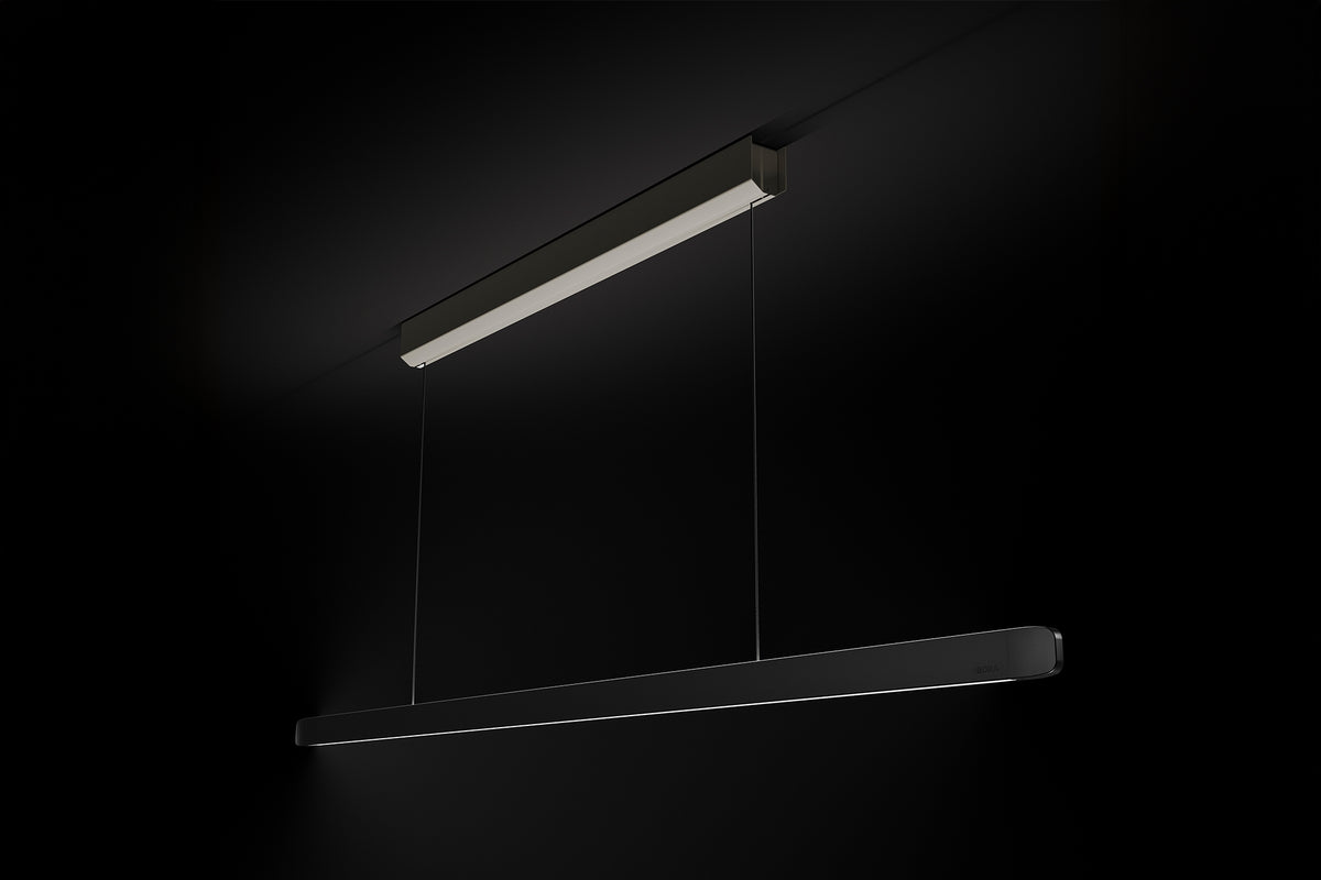 BORA Horizon Pendant Light Fixed Black LHFSW - detail of ceiling rose and suspension cable