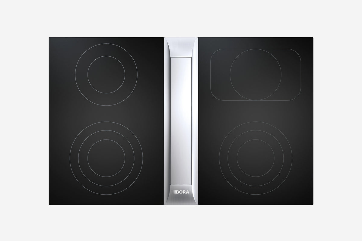 BORA Professional 3.0 HiLight Hob Set PKAS3HL - hero shot, ceramic and extractor modules, top-down view