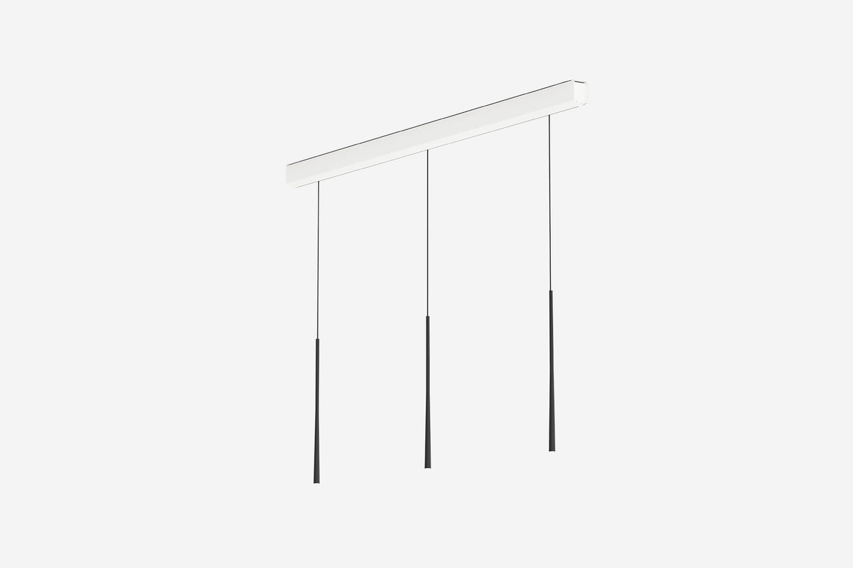 BORA Stars 3 Light Linear Pendant Black LSLSW - hero product shot showing three spotlights on linear bar, side view