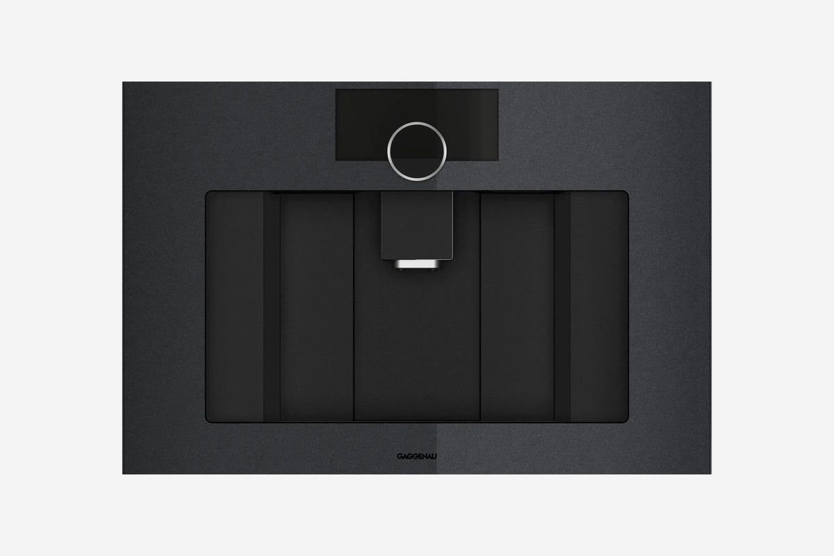 Gaggenau Minimalistic Series Coffee Machine GC251100 60cm in Gaggenau Onyx - hero product shot, closed onyx front view