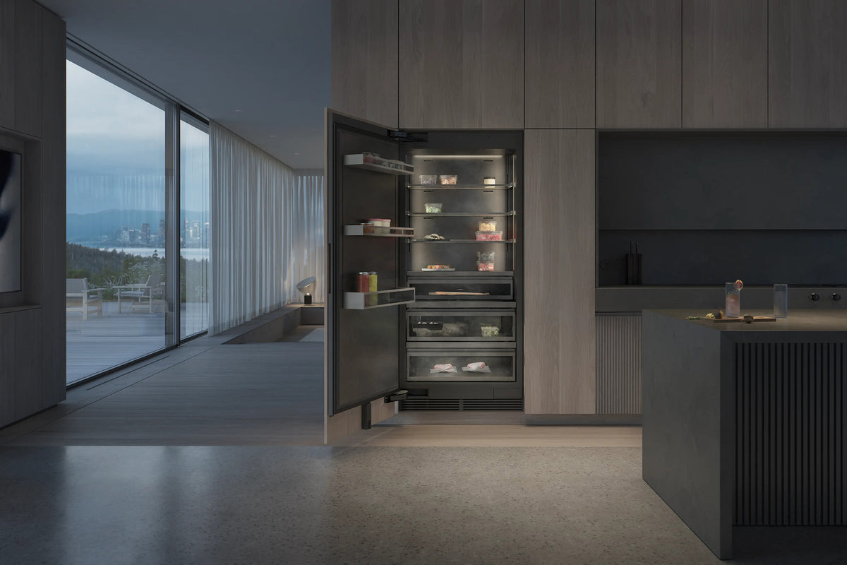 Gaggenau Expressive Series Vario Freezer RVF497190 - door open showing interior drawers and freezer zones