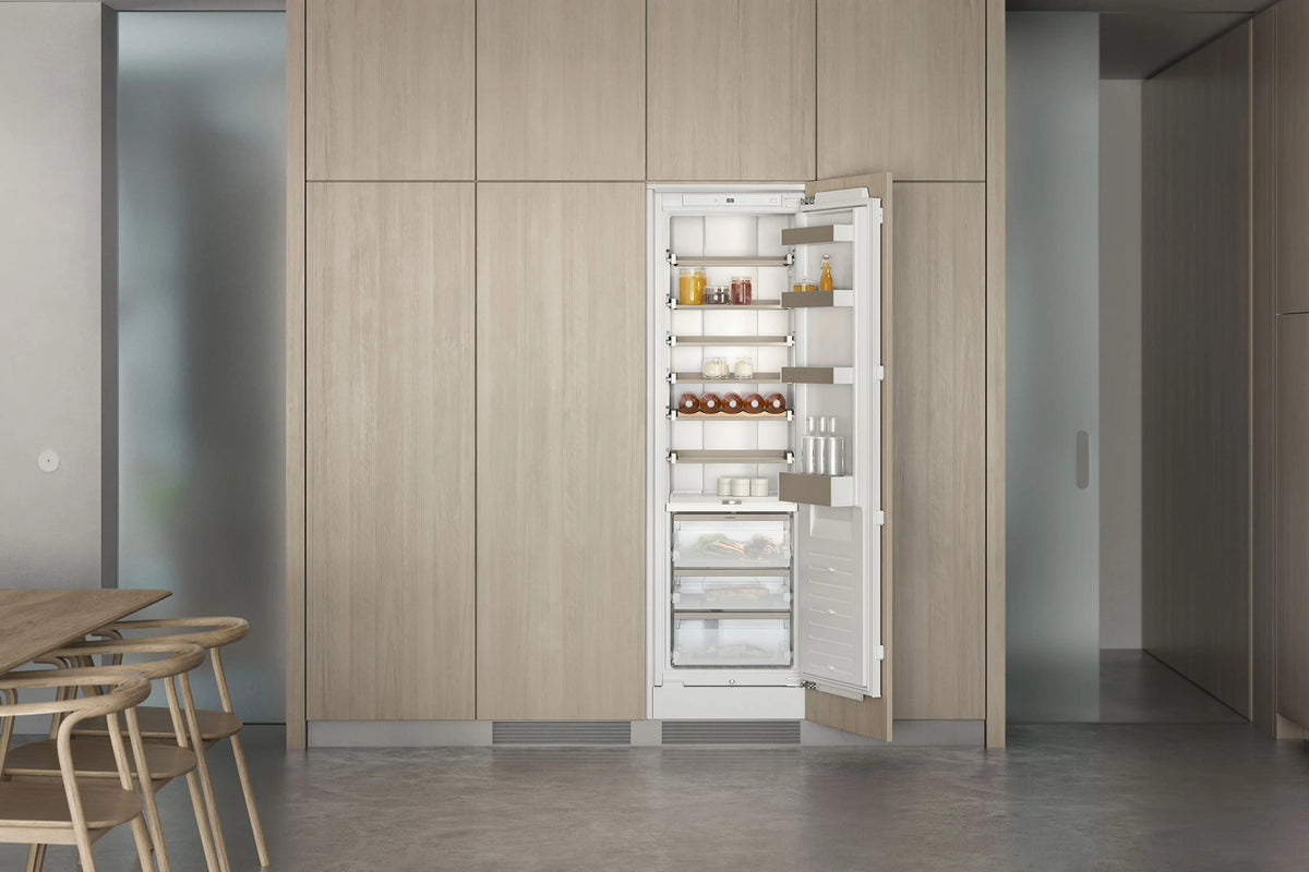 Gaggenau 200 Series Vario Fridge RC289370 - door open showing interior shelving and zones