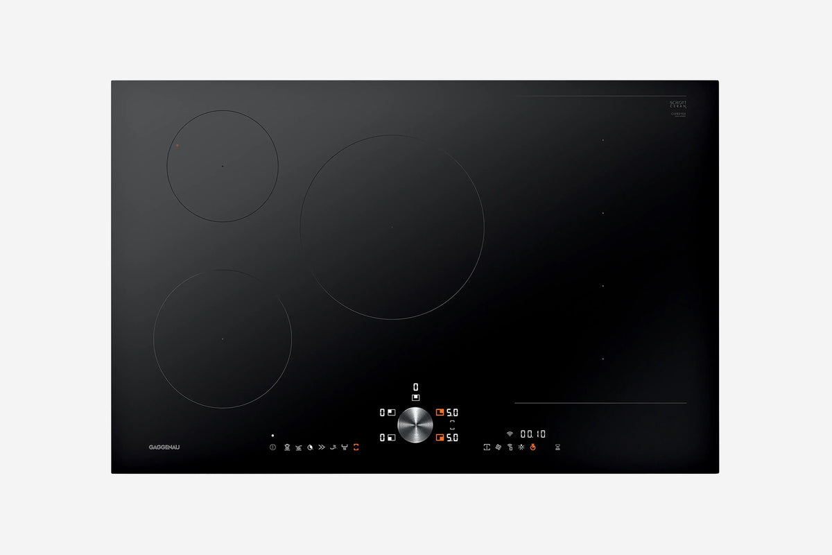 Gaggenau 200 Series Flex Induction Cooktop CI283103 80cm - hero product shot, black glass surface, top-down view