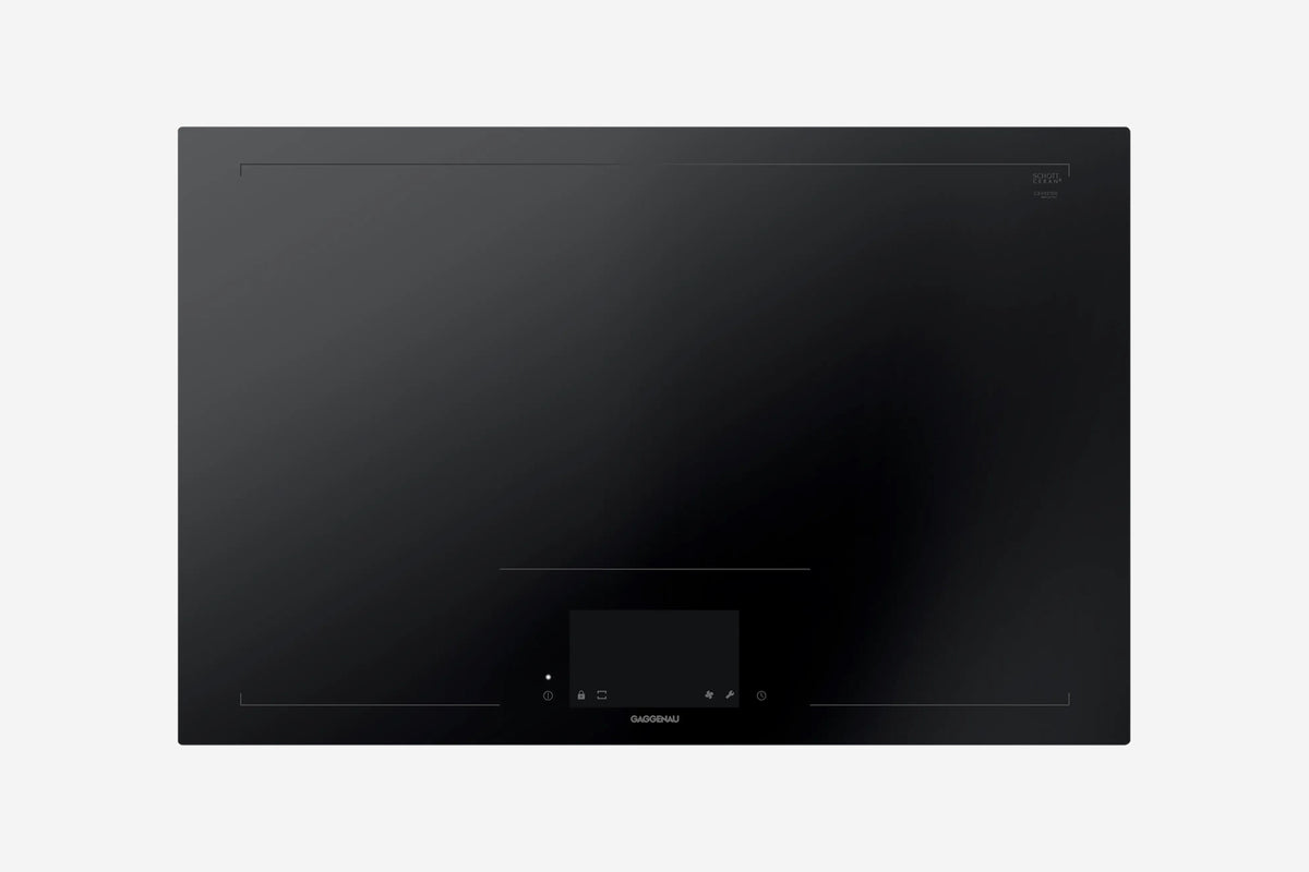 Gaggenau 400 Series Full Surface Induction Cooktop CX482101 80cm - hero product shot, seamless black glass surface, top-down view