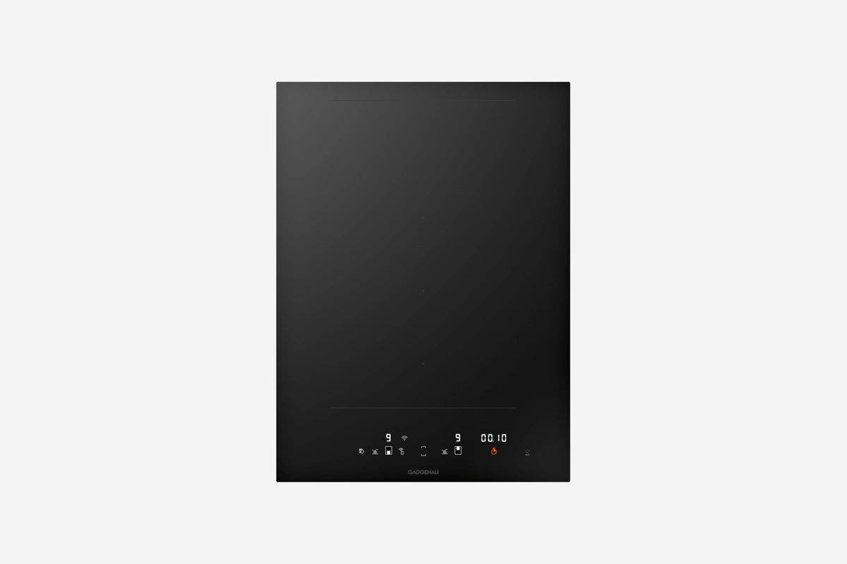Gaggenau 400 Series Vario Flex Induction Cooktop VI422105 38cm - hero product shot, black glass module, top-down view