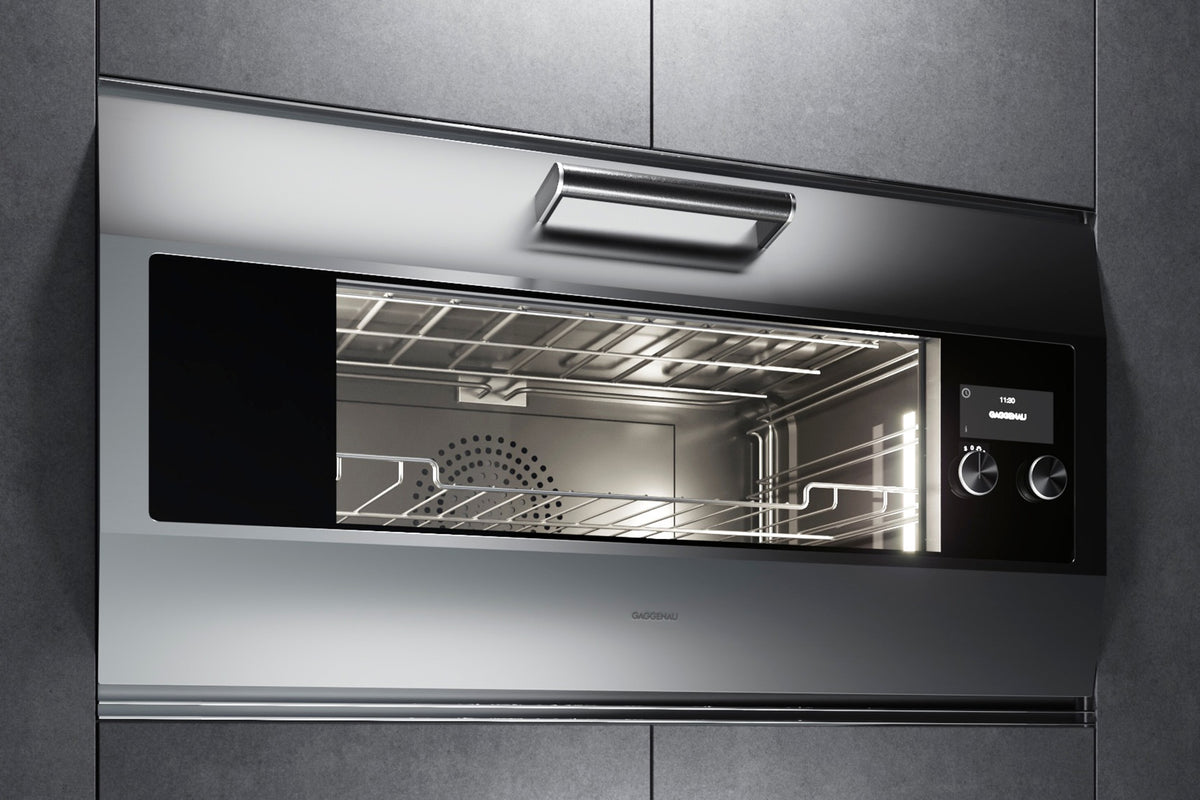 Gaggenau 90cm Built-in Oven EB333111 - close-up of stainless steel handle and door frame detail