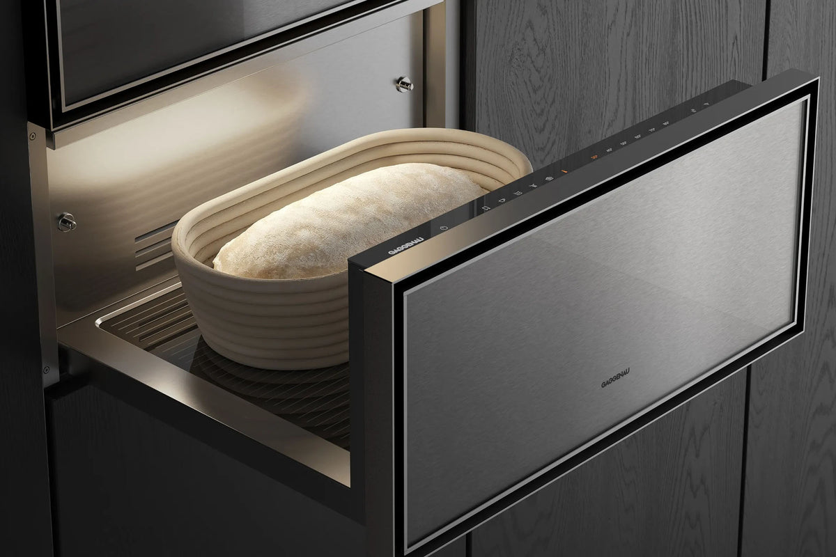 Gaggenau Expressive Series Warming Drawer GW452120 - lifestyle kitchen installation shot, integrated into cabinetry