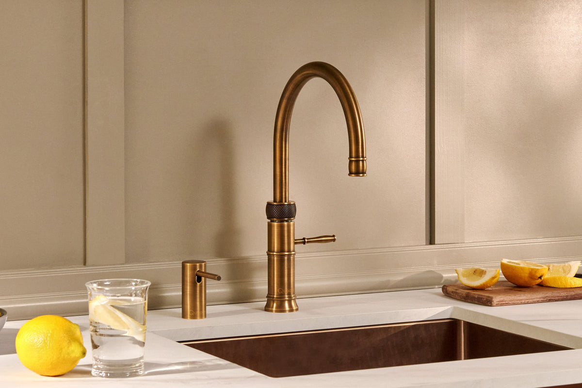 Quooker Classic Fusion round boiling water tap in patinated brass