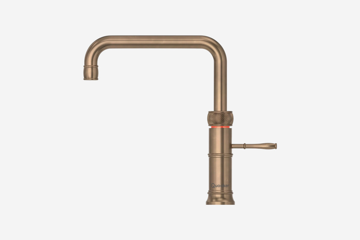 Quooker Classic Fusion square boiling water tap in patinated brass