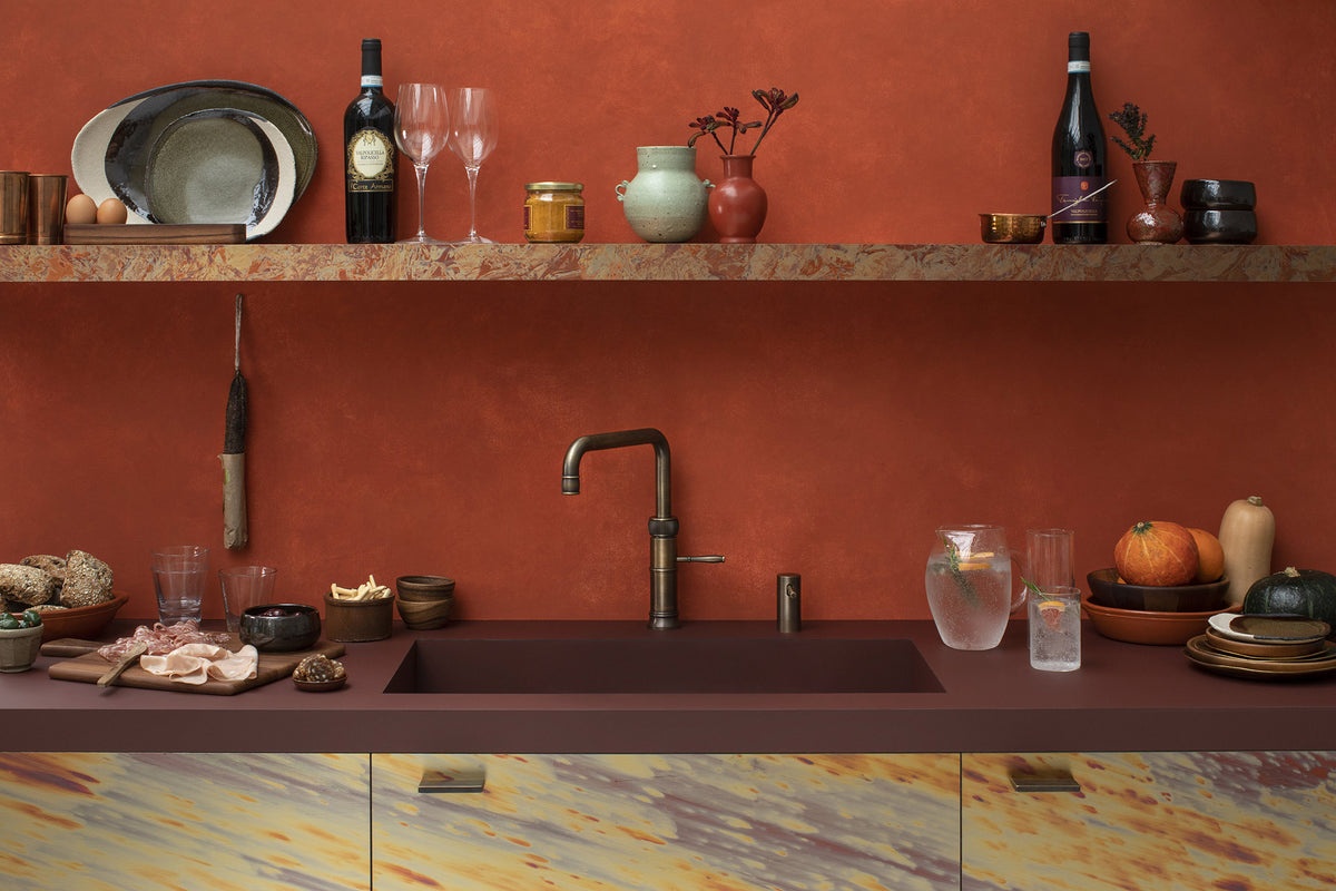 Quooker Classic Fusion square boiling water tap in patinated brass