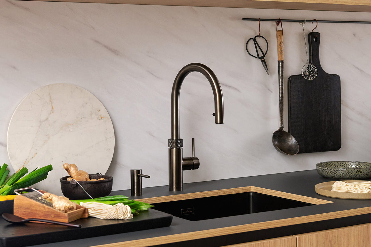 Quooker Flex round boiling water tap in gunmetal