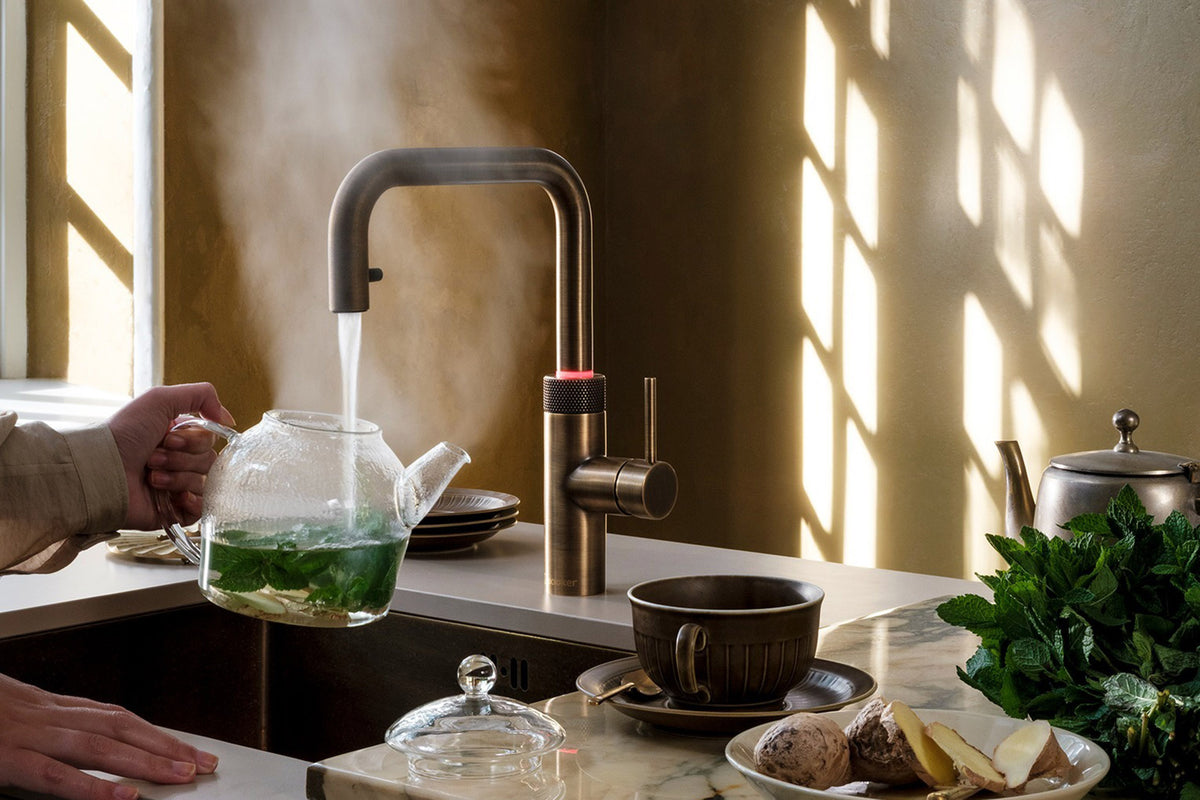 Quooker Flex square boiling water tap in patinated brass