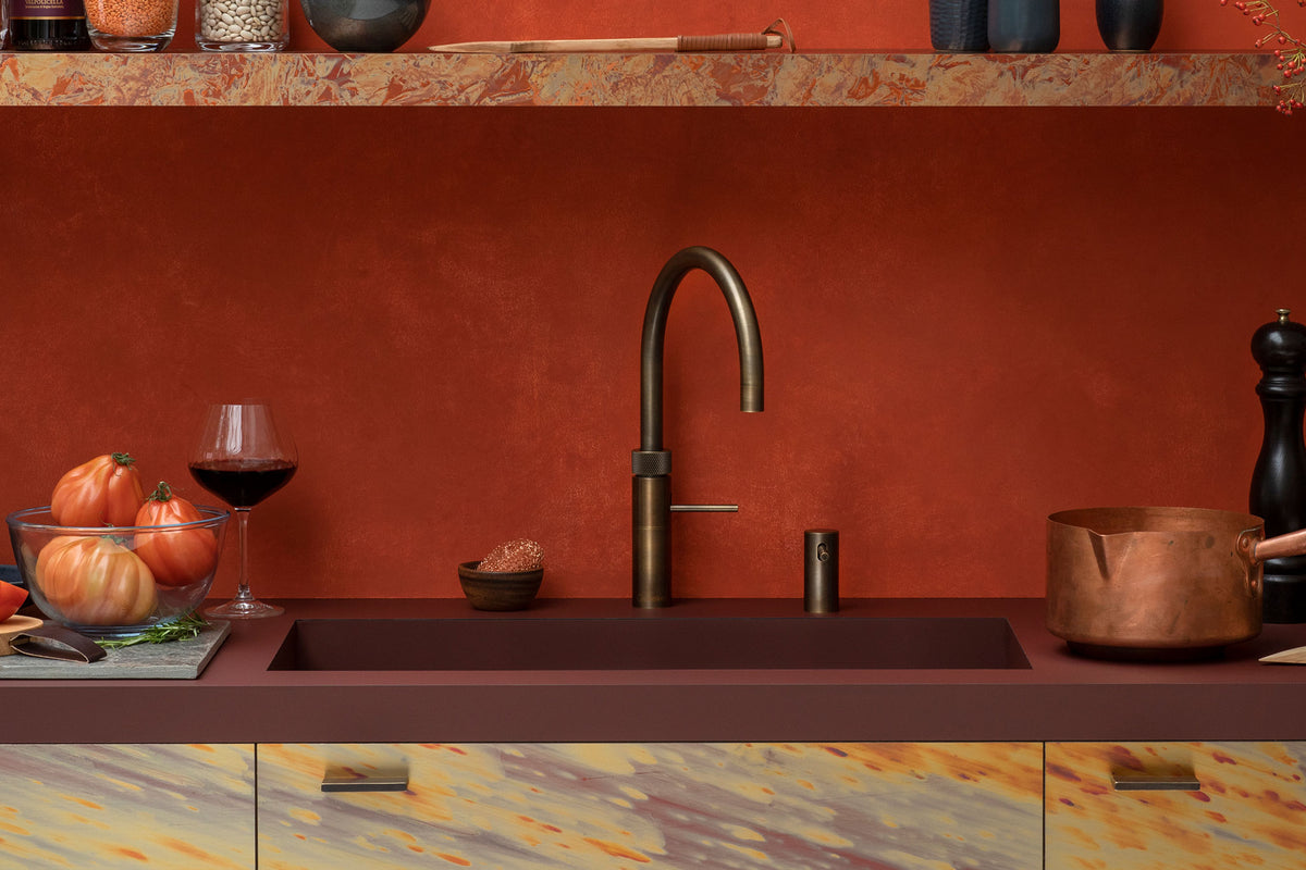 Quooker Fusion round boiling water tap in patinated brass