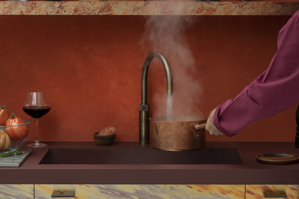 Quooker Fusion round boiling water tap in patinated brass