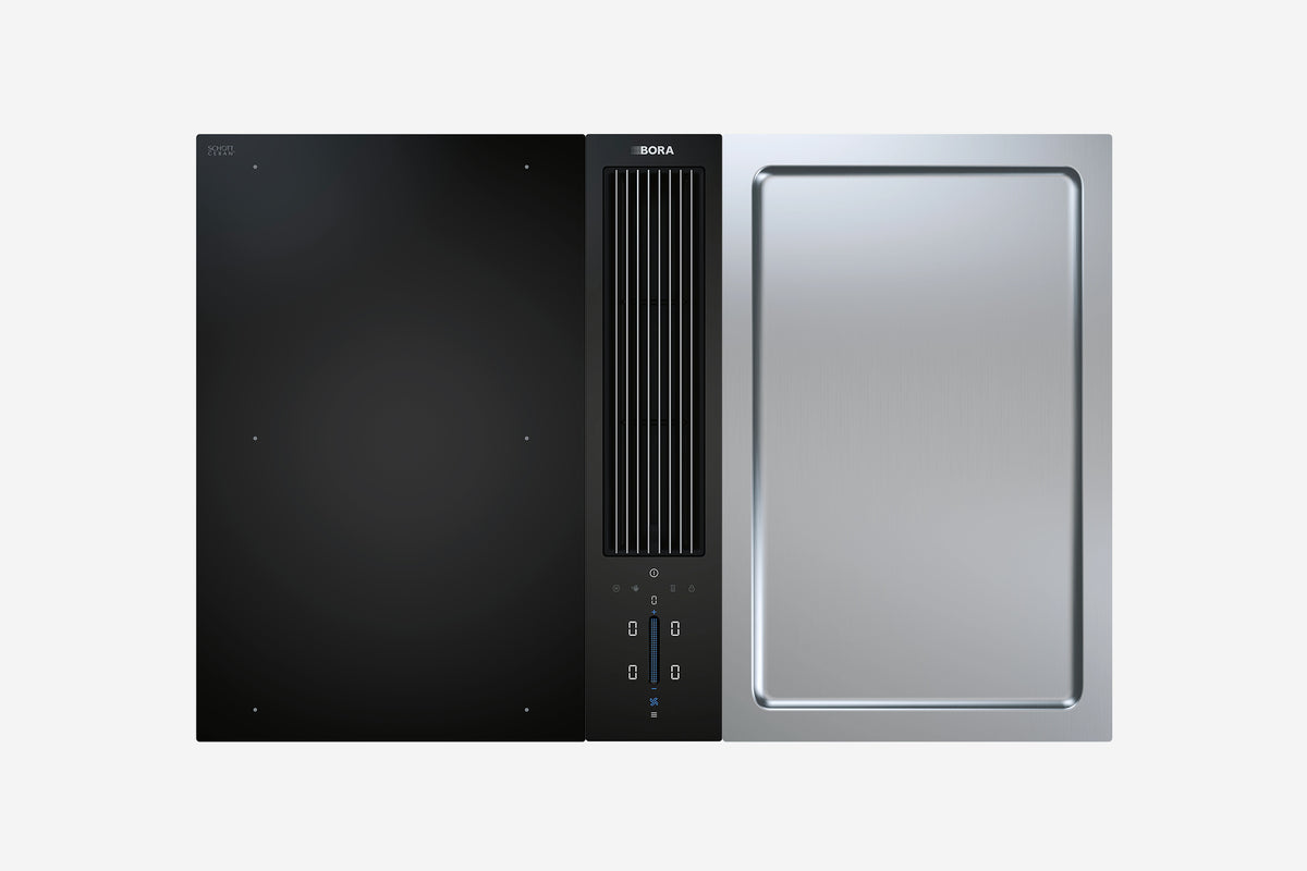 BORA Classic 2.0 Surface Induction Tepan Hob Set CKA2FIT - hero shot, tepan and induction modules, top-down view