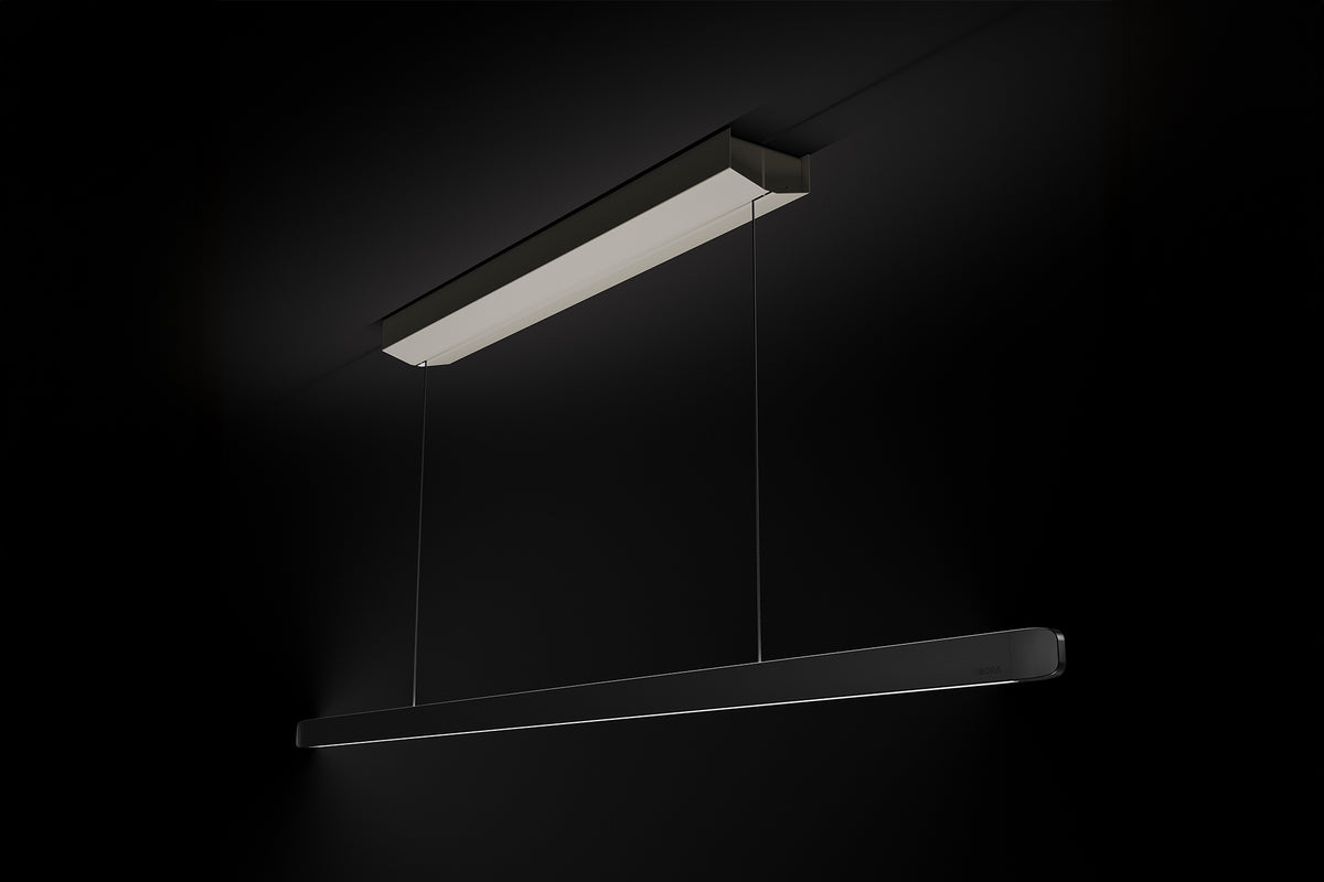 BORA Horizon Pendant Light Move Black LHMSW - detail of ceiling rose and counter-balance mechanism