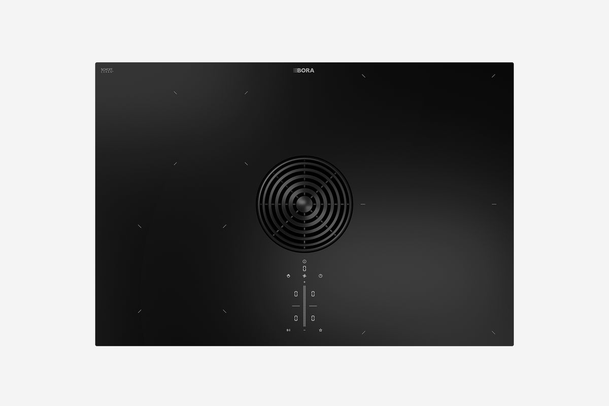 BORA M Pure 76cm Recirculating Hob PURMU2 - hero product shot, black gloss surface, top-down view