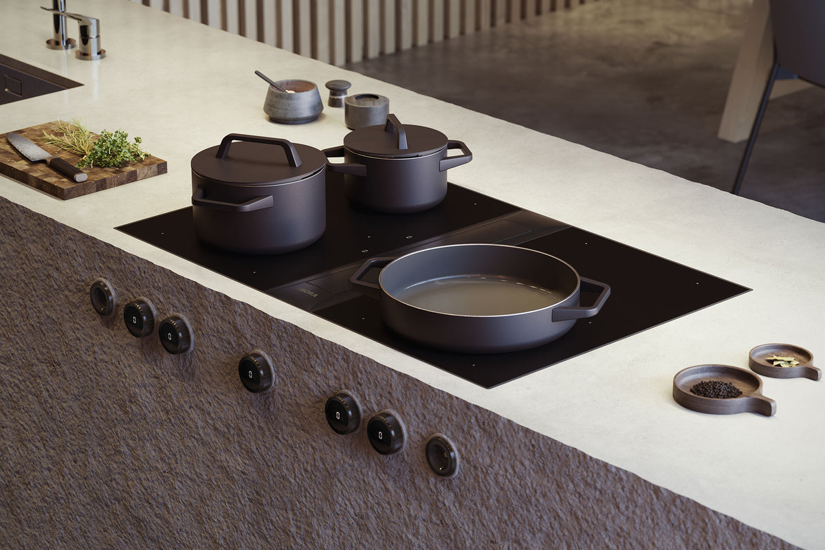 BORA Professional 3.0 Rough Hob Set All Black PKAS3FIABR - angled view showing matt all-black set configuration