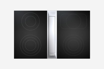 BORA Professional 3.0 HiLight Hob Set PKAS3HL - hero shot, ceramic and extractor modules, top-down view