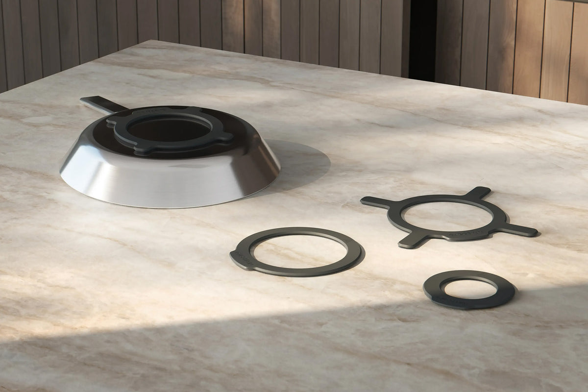 Gaggenau Enhanced Surface Protector Set SP400000 - in-use shot with protectors installed on cooktop surface
