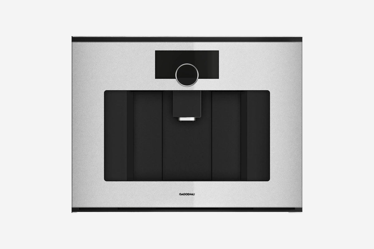 Gaggenau Minimalistic Series Coffee Machine GC251130 60cm in Gaggenau Sterling - hero product shot, closed sterling front view