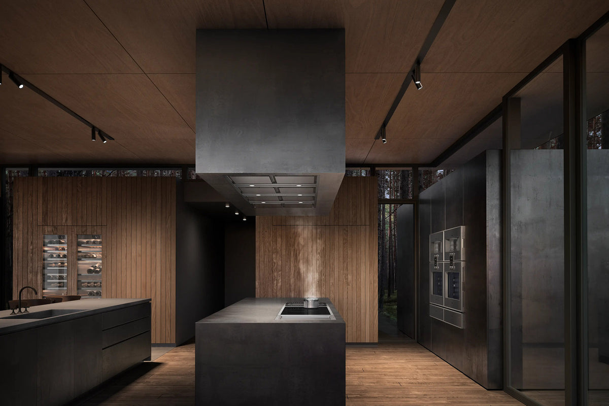Gaggenau 400 Series Vario Ceiling Extractor AC402181 - lifestyle shot installed in kitchen ceiling above island
