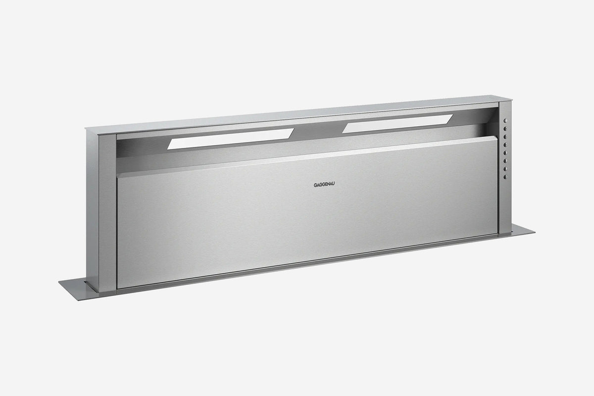 Gaggenau 400 Series Downdraft Extractor AL400122 120cm in stainless steel - hero product shot, retracted position, top view