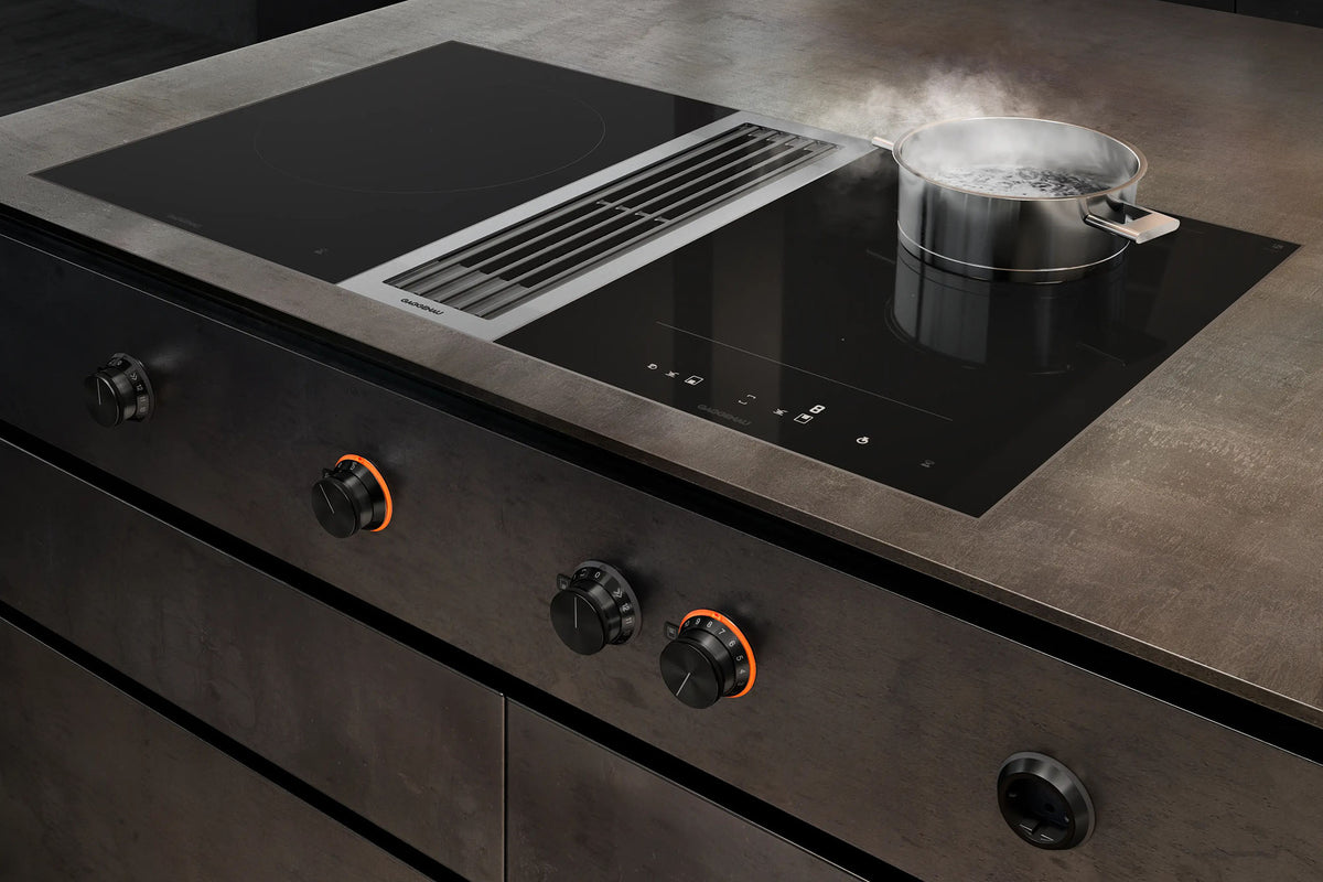 Gaggenau 400 Series Vario Downdraft Extractor VL414115 - angled view showing slim module and extraction slot