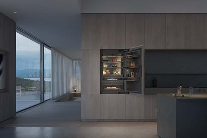 Gaggenau Expressive Series Vario Fridge-Freezer RVB477190 - door open showing interior shelving and zones