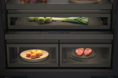 Gaggenau Expressive Series Vario French Door Fridge-Freezer RVY497190 - interior detail showing shelving and drawer zones