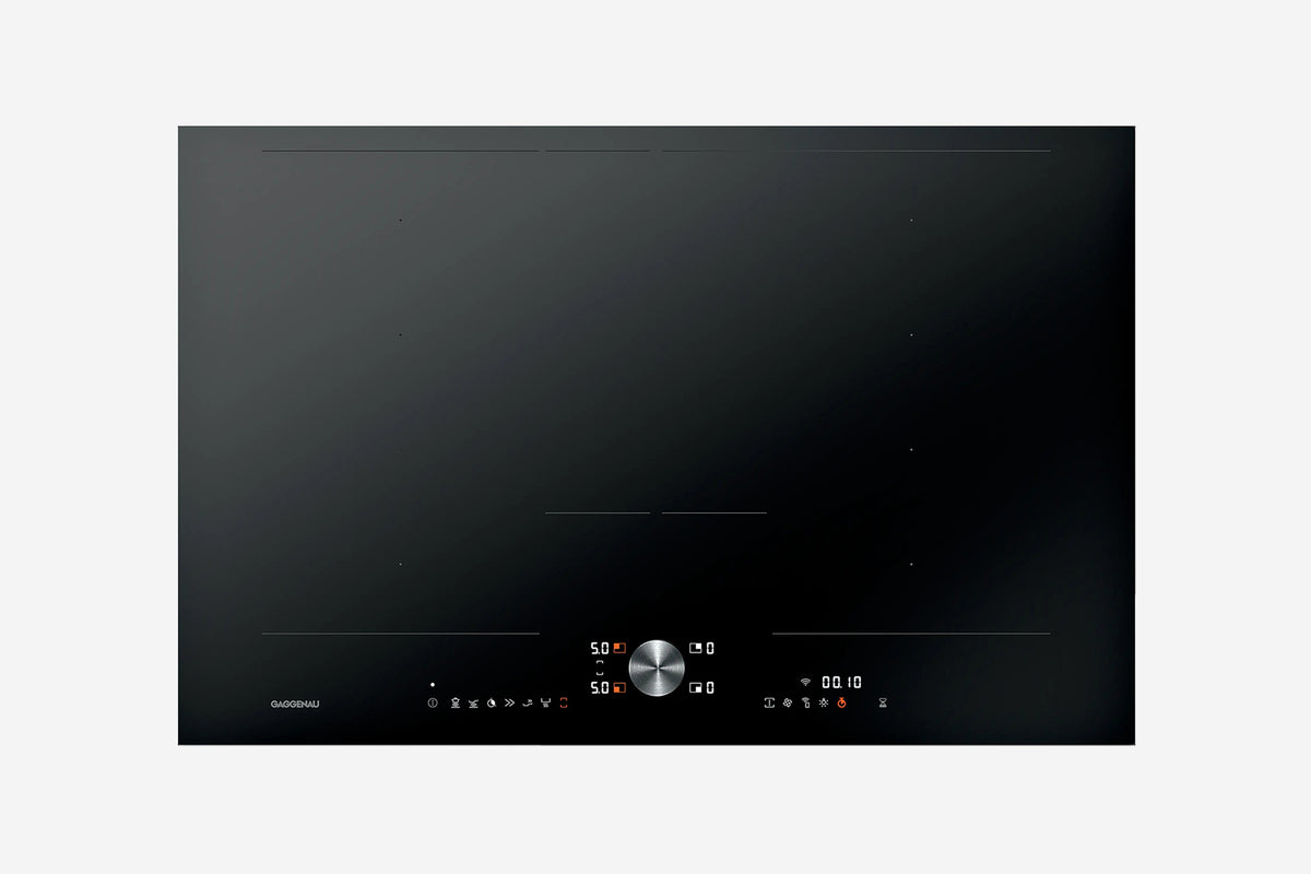 Gaggenau 200 Series Flex Induction Cooktop CI282102 80cm - hero product shot, black glass surface, top-down view