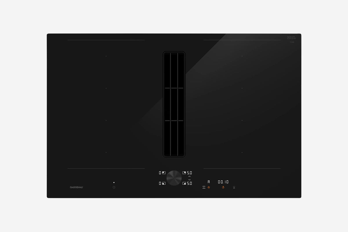 Gaggenau 200 Series Venting Flex Induction Cooktop CV282101 80cm - hero product shot, black glass surface, top-down view