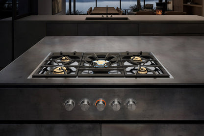 Gaggenau 400 Series Vario Gas Cooktop VG491215 - angled view showing 5 burner layout and cast grates