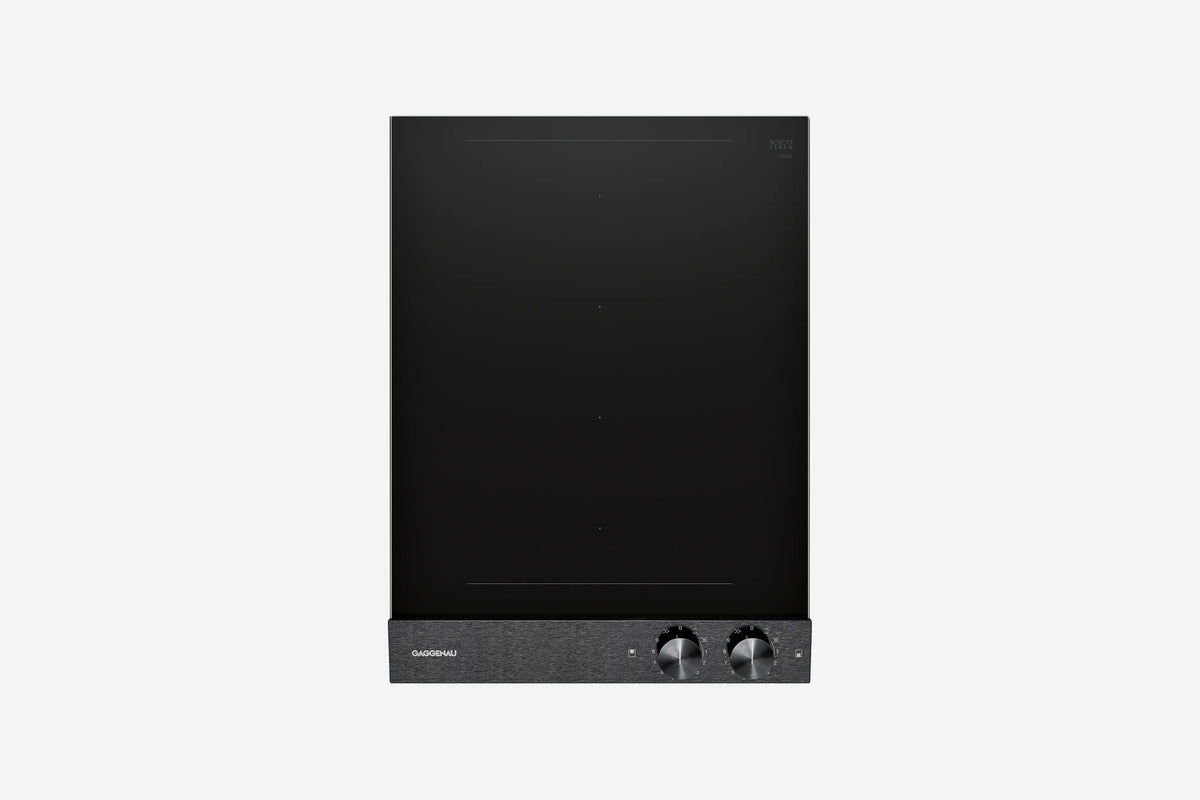 Gaggenau 200 Series Vario Flex Induction Cooktop VI242120 38cm - hero product shot, black glass module, top-down view
