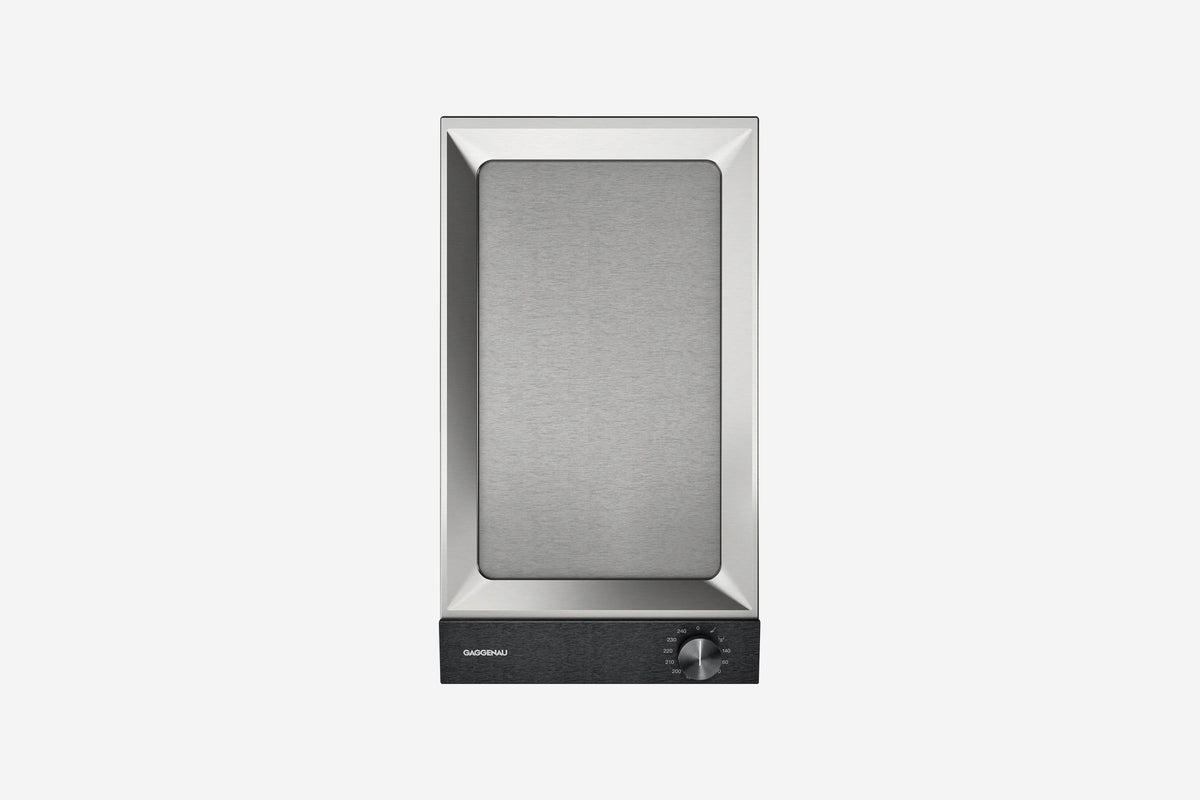 Gaggenau 200 Series Vario Teppan Yaki Cooktop VP230120 28cm - hero product shot, compact steel grill module, top-down view