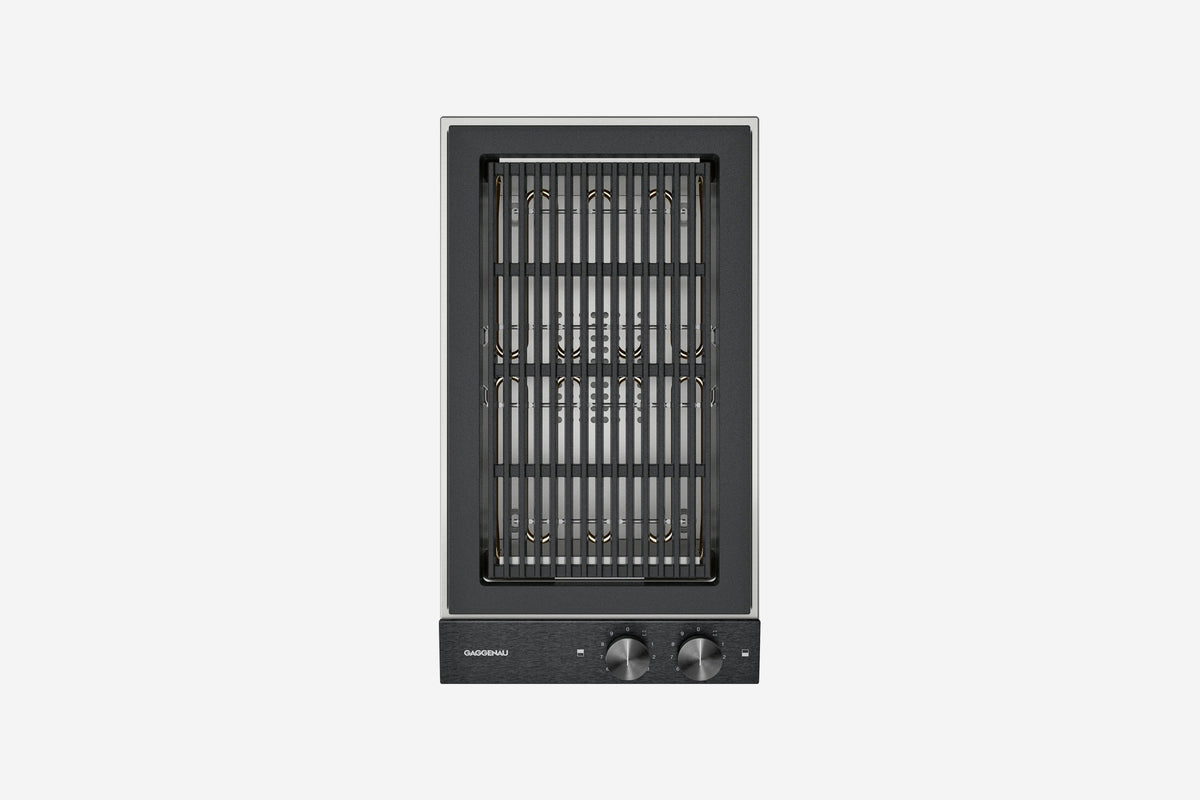 Gaggenau 200 Series Vario Electric Grill Cooktop VR230120 28cm - hero product shot, compact ribbed grill module, top-down view