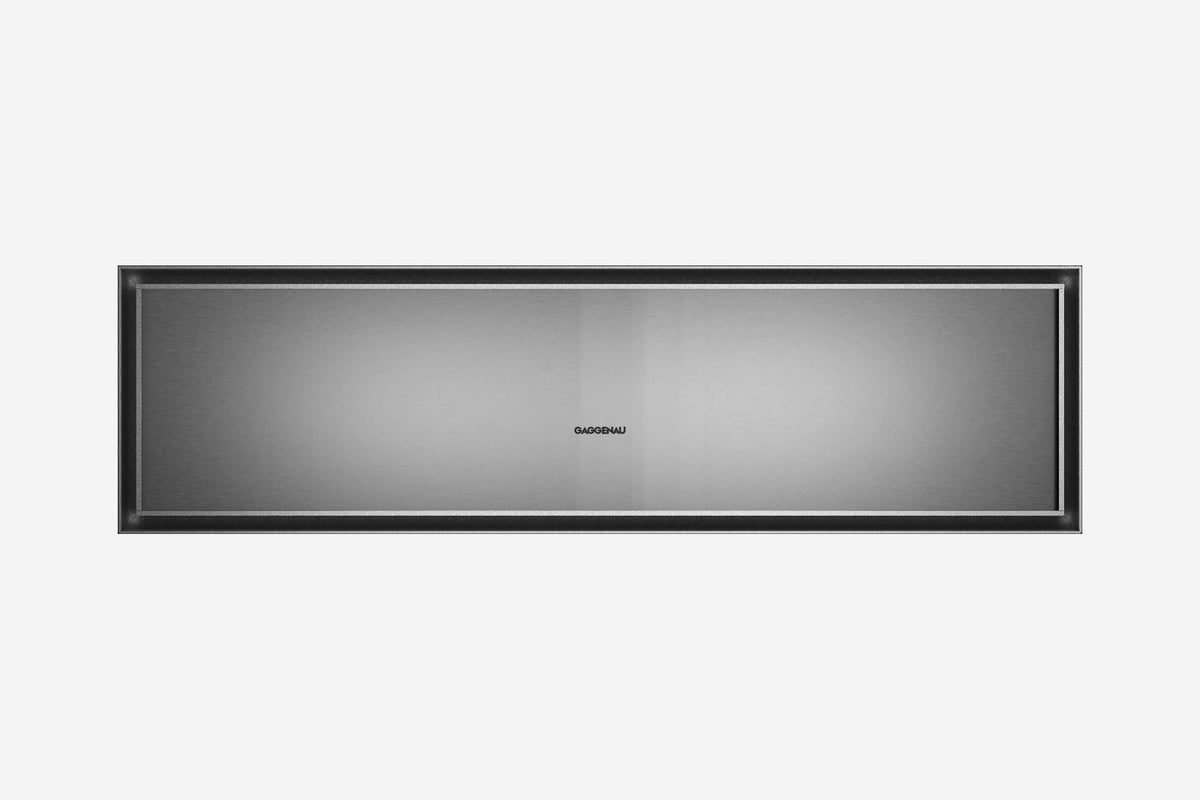 Gaggenau Expressive Series XL Warming Drawer GW483120 21cm in stainless steel - hero product shot, closed XL drawer front view