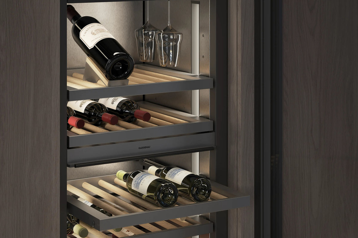 Gaggenau Expressive Series Vario Wine Climate Cabinet RVW417170 - lifestyle kitchen installation shot