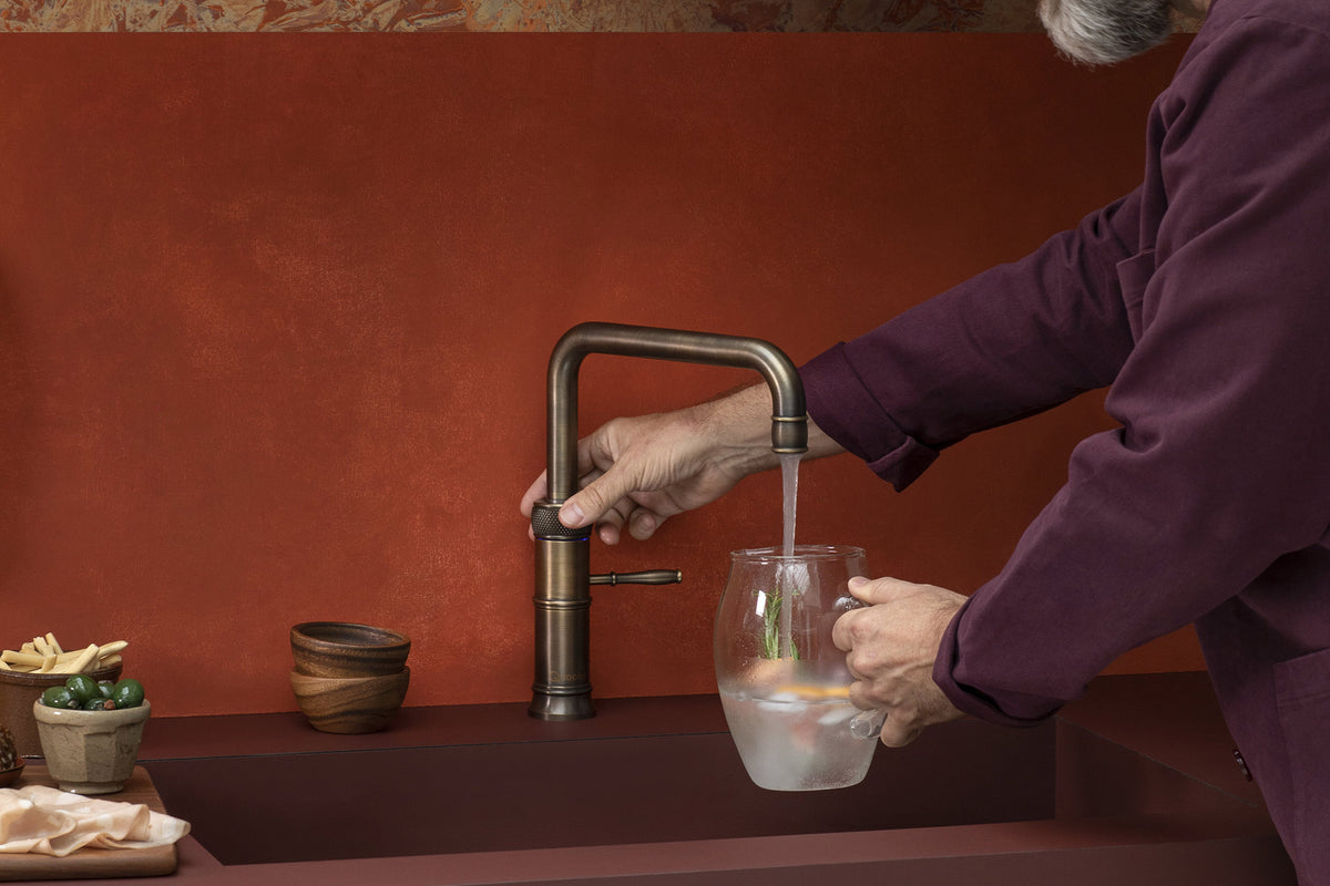 Quooker Classic Fusion square boiling water tap in patinated brass