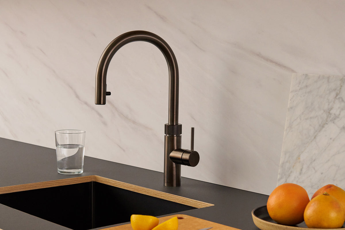 Quooker Flex round boiling water tap in gunmetal