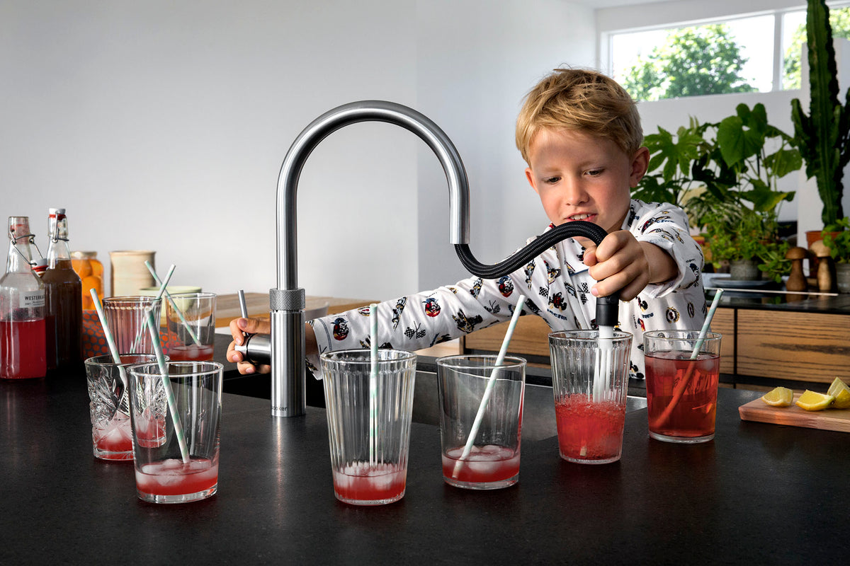 Quooker Flex round boiling water tap in stainless steel