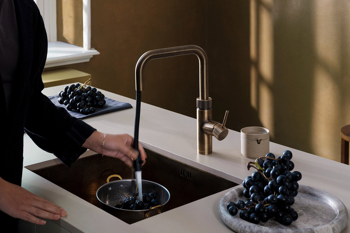 Quooker Flex square boiling water tap in patinated brass