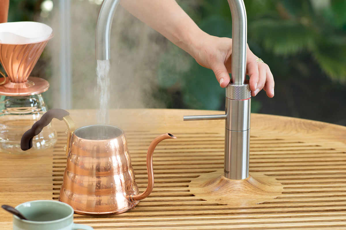 Quooker Fusion round boiling water tap in stainless steel