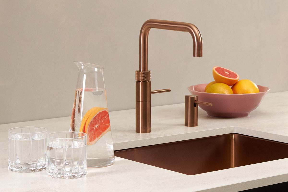 Quooker Fusion square boiling water tap in rose copper
